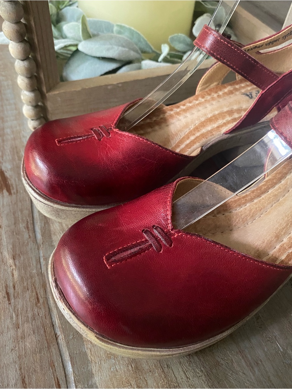 Jafa Boho Leather Platform Handmade Strappy Mary Jane Sandals Womens 38 Ruby Red - Picture 11 of 16